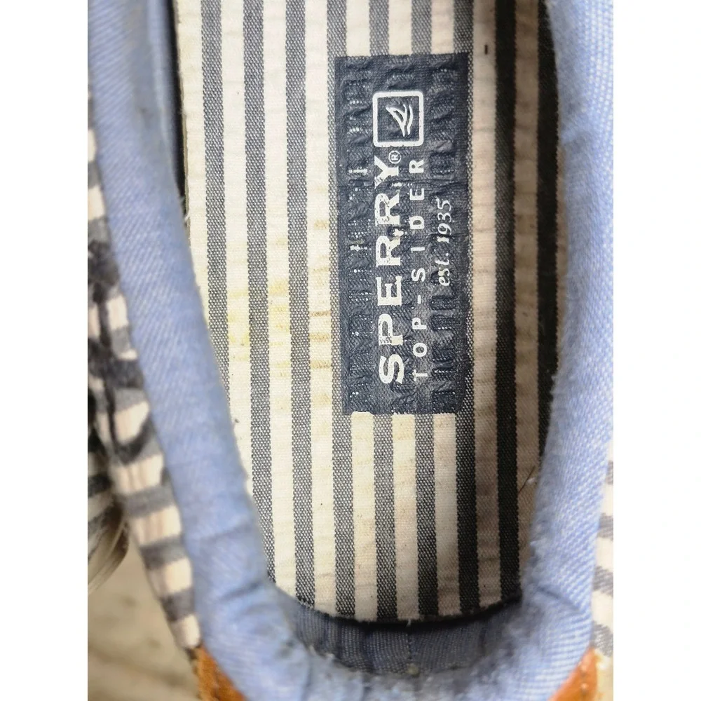 Sperry Top-Sider Bahama Mens 9M Blue White Striped Anchor Boat Shoe Sneakers